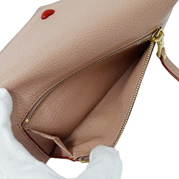 Miu MIUMIU Wallet Women's Long Leather Madras Love Pink 5MH013 Letter Heart - Picture 8 of 12